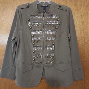 Fashionable Jacket/Top.  Olive Green with sequins and brads 2X